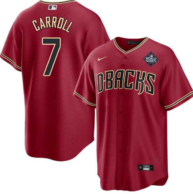 Men's Arizona Diamondbacks #7 Corbin Carroll Red 2023 World Series Cool Base Stitched Jersey Dzhi,We sell and wholesale Men's Arizona Diamondbacks #7 Corbin Carroll Red 2023 World Series Cool Base Stitched Jersey Dzhi on line form chian!